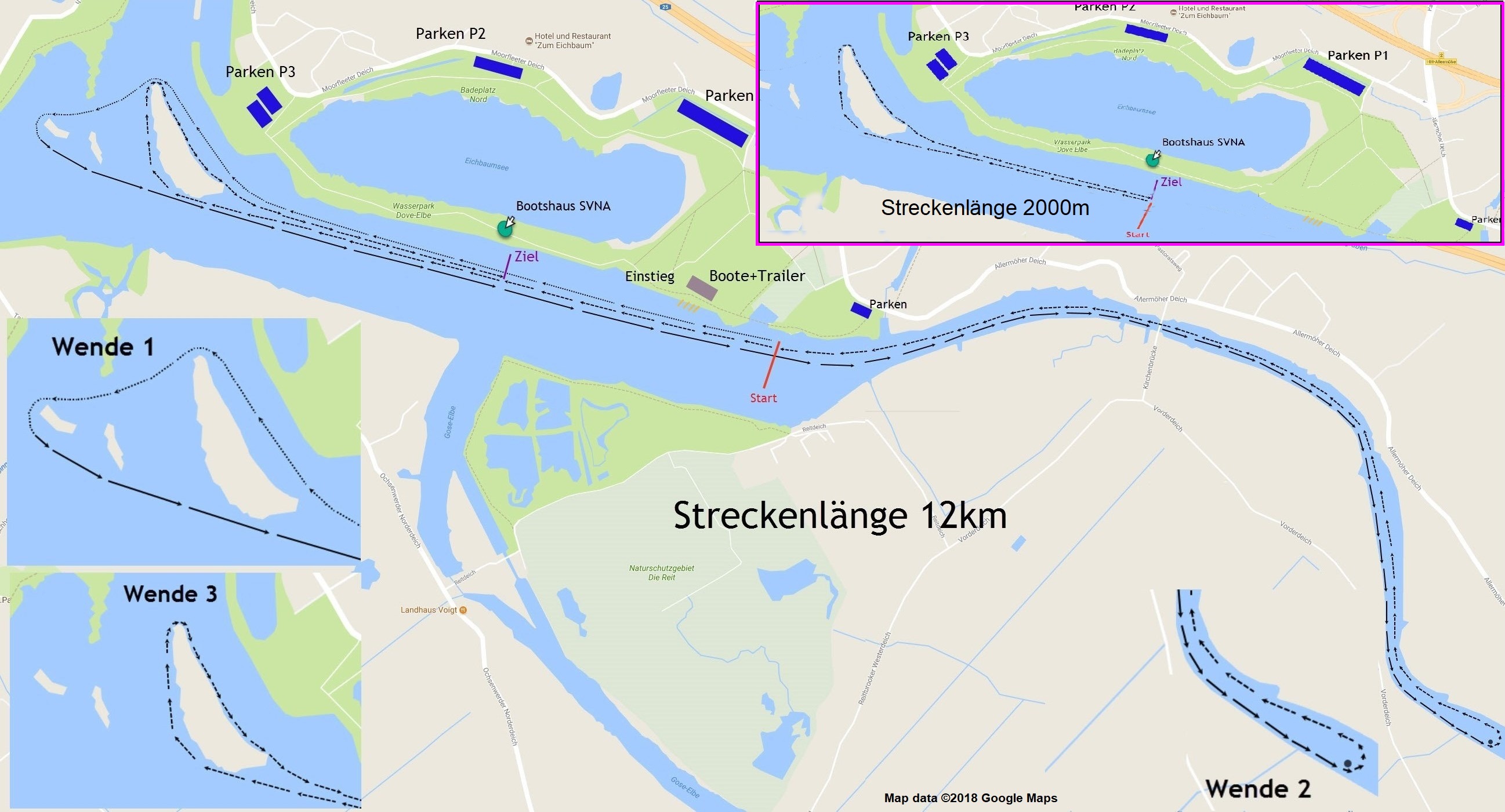 Dove-Elbe Longdistance Race und Pink Paddler Strecke